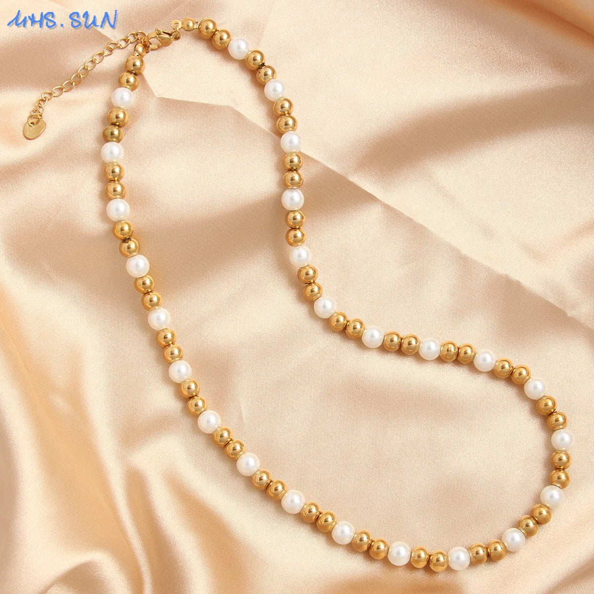 Golden Pearl Bead Necklace