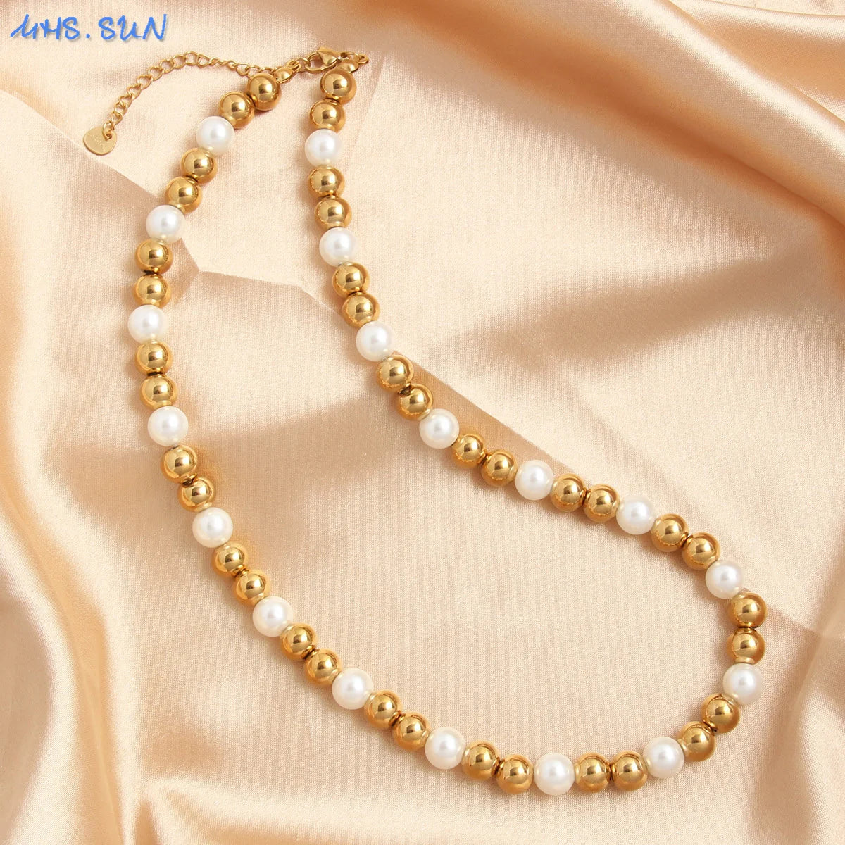 Golden Pearl Bead Necklace